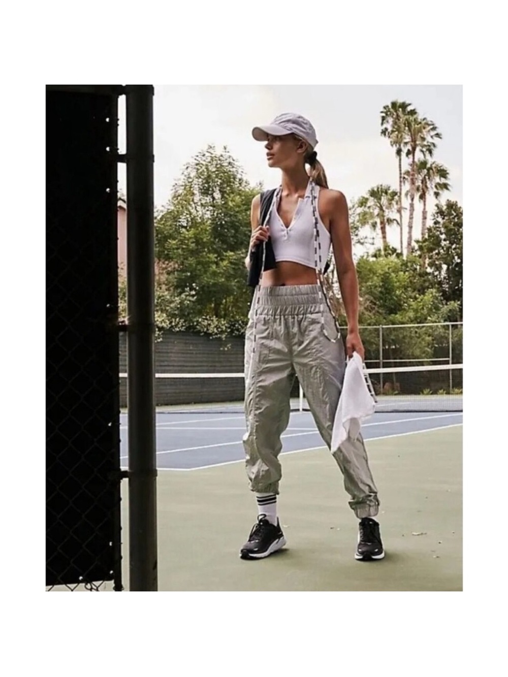 NWOT FP Movement by Free People Light Gray Smocked Waist Track Joggers
